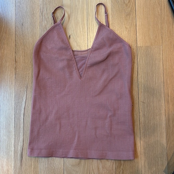 Free People Cami Mauve Ribbed Stretch Top Size Large - Picture 2 of 4